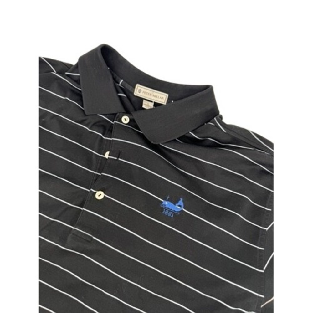 Peter Millar Polo Shirt Maidstone Golf Club Mens Large Black‎ Striped VTG Korea